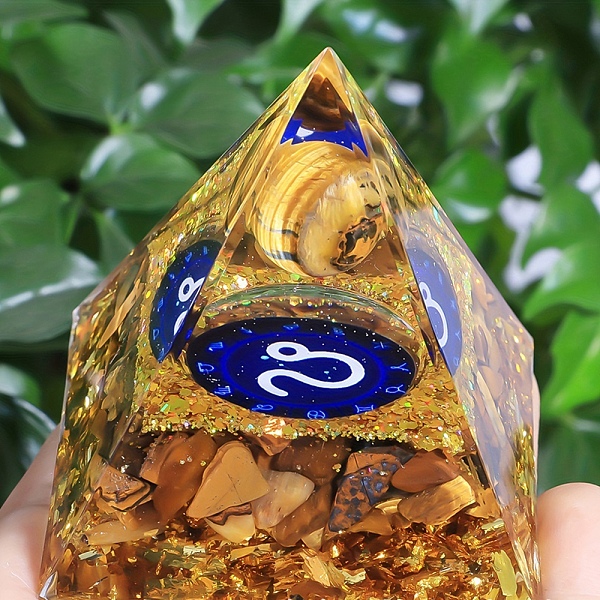 

PandaHall Orgonite Pyramid Resin Energy Generators, Reiki Natural Tiger Eye Chips Inside for Home Office Desk Decoration, Leo, 50mm Tiger...