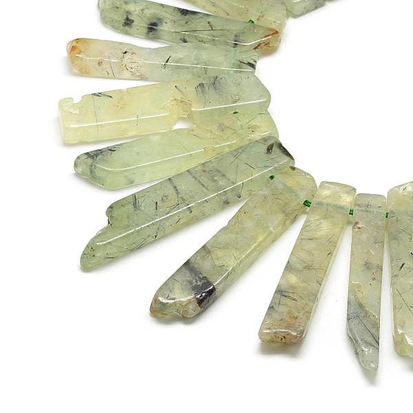 

PandaHall Natural Prehnite Beads Strands, Top Drilled Beads, Rectangle, 20~65x7~15x6~10mm, Hole: 2mm, about 30~40pcs/strand, 15.75 inch...