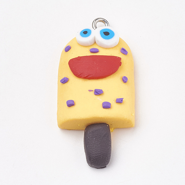 

PandaHall Handmade Polymer Clay Pendants, with Iron Findings, Ice Cream with Smile, Platinum, Yellow, 34~35x16~17x8~9mm, Hole: 2mm Polymer...