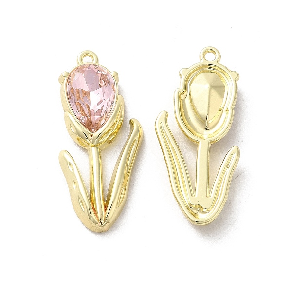 

PandaHall Alloy Pendant, with Glass, Light Gold, Lead Free & Cadmium Free, Tulip Flower of Life Charm, Pink, 32x14x5.5mm, Hole: 1.6mm...