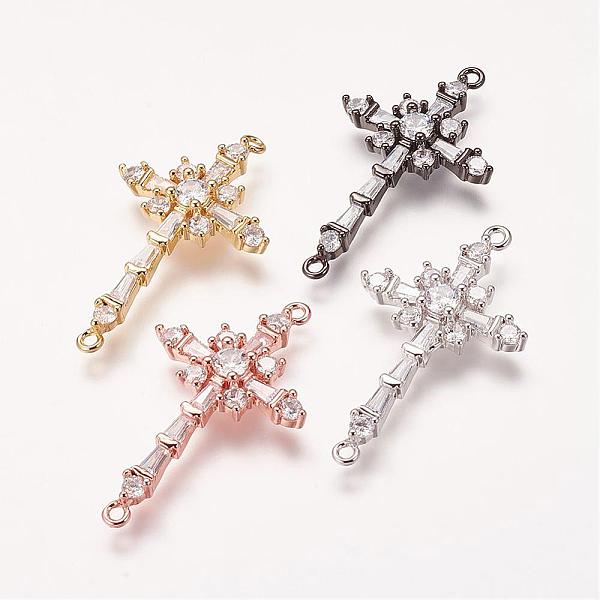 

PandaHall Brass Micro Pave Cubic Zirconia Links, Cross, Mixed Color, 34x20x4mm, Hole: 1mm Brass+Cubic Zirconia Cross Multicolor