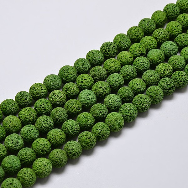 

PandaHall Natural Lava Rock Round Bead Strands, Dyed, Green, 8mm, Hole: 1mm, about 50pcs/strand, 15.7 inch Lava Rock Round Green