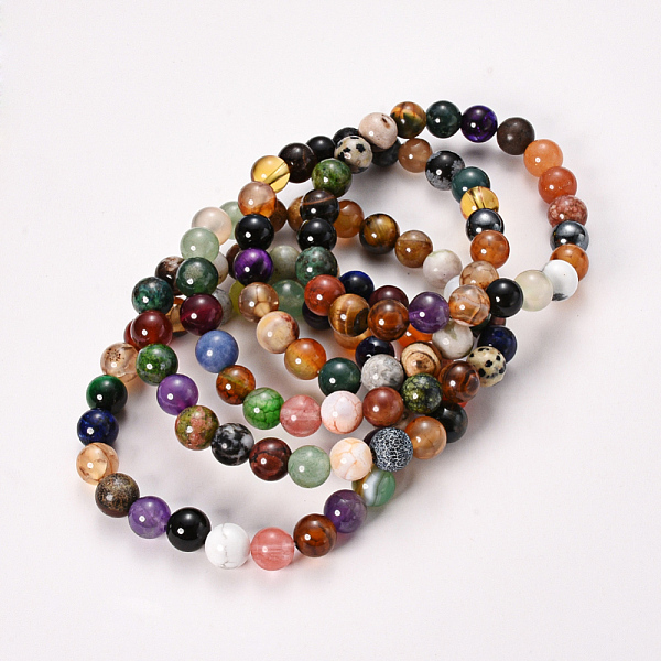 

PandaHall Natural & Synthetic Mixed Stone Beaded Stretch Bracelets, Mixed Stone, Round, Mixed Color, 2-1/8 inch(55mm), Bead: 8~9mm Mixed..., Multicolor