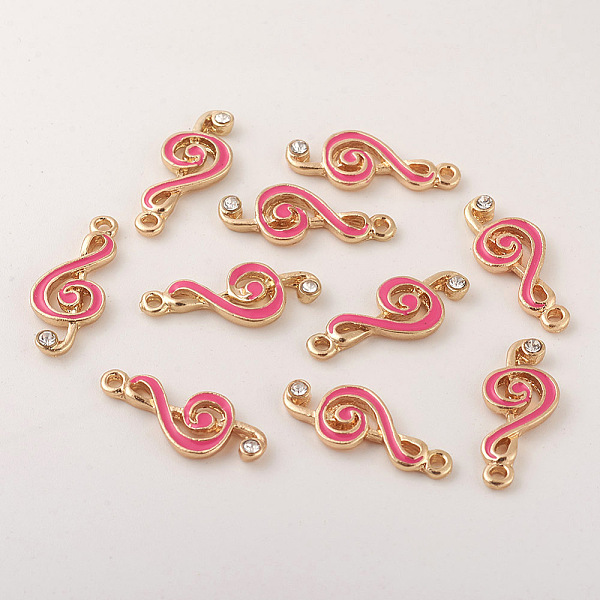 PandaHall Alloy Enamel Pendants, with Rhinestone, Note, Hot Pink, 22x9x3mm, Hole: 1.6mm Alloy+Enamel Musical Note Pink