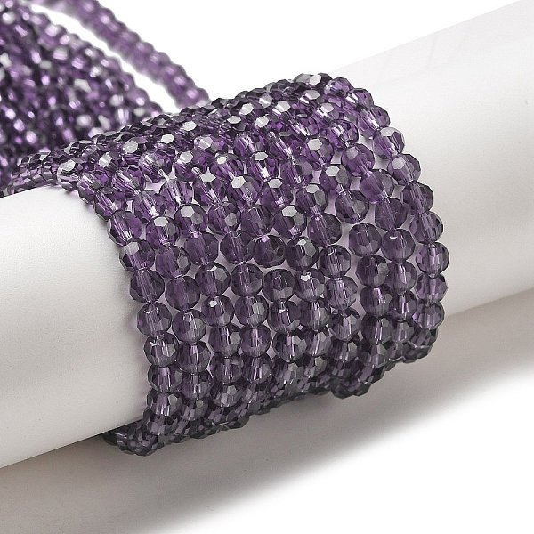 

PandaHall Transparent Glass Beads Strands, Faceted(32 Facets), Round, Purple, 4mm, Hole: 0.7mm, about 87~93pcs/strand, 32~33cm Glass Round...