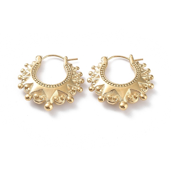 

PandaHall 304 Stainless Steel Hoop Earrings, Crown, Real 14K Gold Plated, 25x25x5mm 304 Stainless Steel Crown