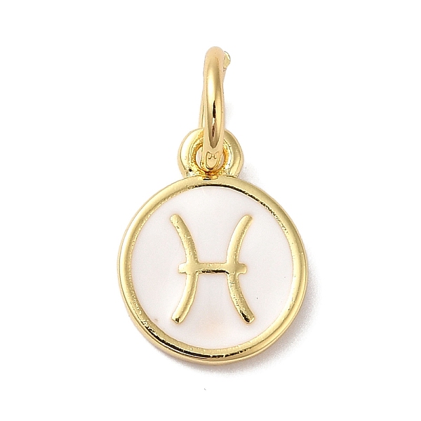 

PandaHall Real 18K Gold Plated Brass Enamel Charms, with Jump Ring, Long-Lasting Plated, Lead Free & Cadmium Free, Flat Round with Pisces..., White
