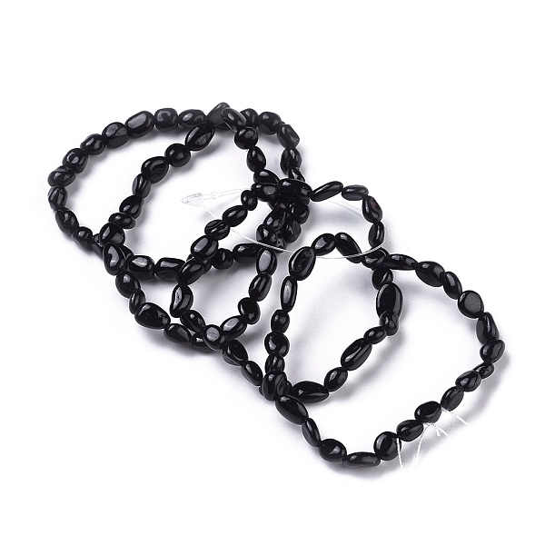 

PandaHall Natural Black Tourmaline Bead Stretch Bracelets, Tumbled Stone, Nuggets, Inner Diameter: 2~2-1/4 inch(5.2~5.6cm) Tourmaline