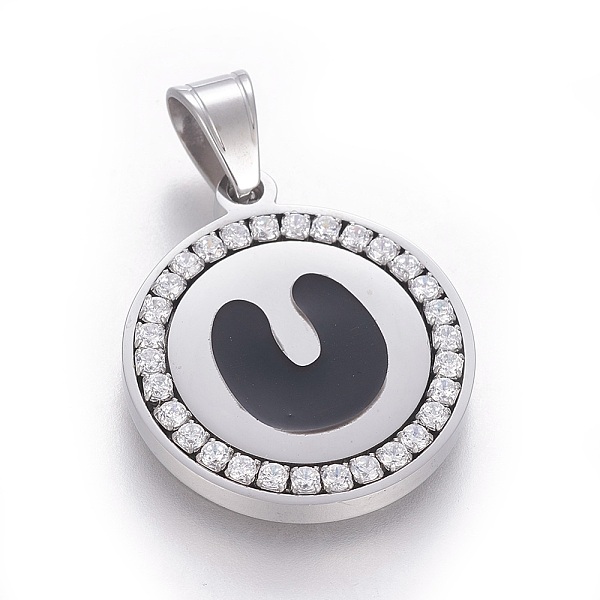 

PandaHall 304 Stainless Steel Enamel Pendants, with Cubic Zirconia, Flat Round with Letter, Stainless Steel Color, Clear, Letter.U...