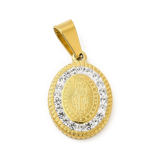 

PandaHall Vacuum Plating 304 Stainless Steel Pendants, with Crystal Polymer Clay Rhinestone, Oval with Virgen Del Carmen, Golden..., White