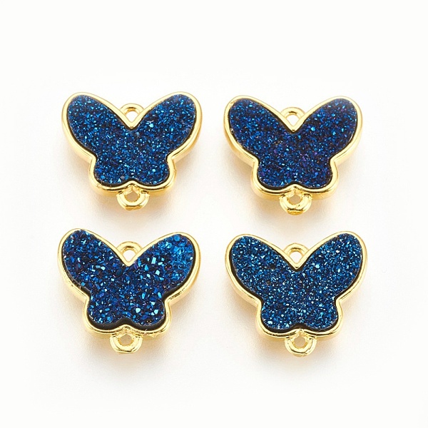 

PandaHall Brass Links connectors, with Druzy Resin, Butterfly, Golden, Prussian Blue, 14.5x16x4mm, Hole: 1.2mm Brass+Resin Butterfly Blue