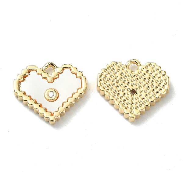 

PandaHall Brass Micro Pave Cubic Zirconia Charms, with Shell, Pixel Heart Charm, Real 18K Gold Plated, 11x12x2mm, Hole: 1mm Brass+Cubic..., Clear
