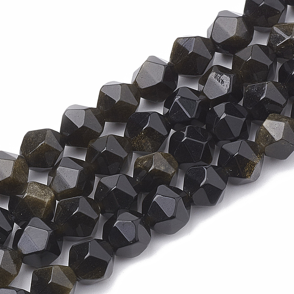 

PandaHall Natural Golden Sheen Obsidian Beads Strands, Star Cut Round Beads, Faceted, 8~10x7~8mm, Hole: 1mm, about 45~48pcs/strand...