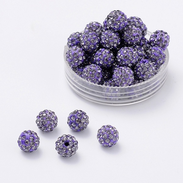 

PandaHall Polymer Clay Rhinestone Beads, Pave Disco Ball Beads, Grade A, Round, Half Drilled, Tanzanite, 8mm, Hole: 1mm Polymer Clay+Glass..., Purple