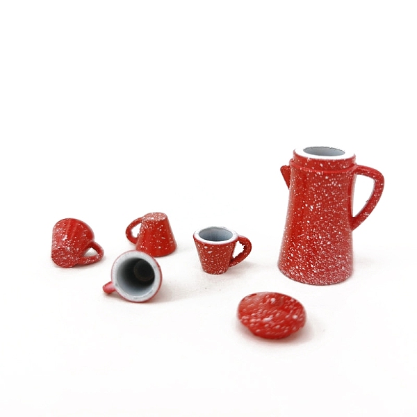 

PandaHall Mini Alloy Tea Set, including 1Pc Teapot, 4Pcs Teacup, for Dollhouse Accessories, Pretending Prop Decorations, Crimson, Teacup..., Pink
