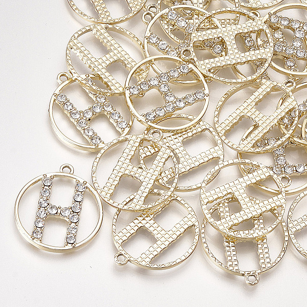 

PandaHall Alloy Rhinestone Pendants, Flat Round with Letter H, Crystal, Light Gold, 28.5x25.5x3mm, Hole: 2mm Alloy+Rhinestone Flat Round..., Clear