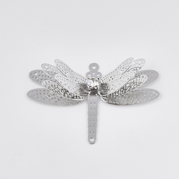 

PandaHall Brass Filigree Joiners Links, with Crystal Rhinestone, Dragonfly, Platinum, 24.5x36x8.5mm, Hole: 1mm Brass Dragonfly
