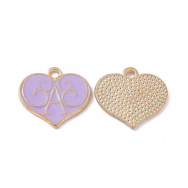 

PandaHall Alloy Enamel Pendants, Heart with Letter A Charm, Golden, Lilac, 17x18x1mm, Hole: 1.8mm Alloy+Enamel Heart Purple