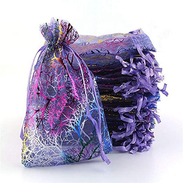 

PandaHall Rectangle Printed Organza Drawstring Bags, Colorful Coral Pattern, Medium Slate Blue, 9x7cm Organza Other Plants