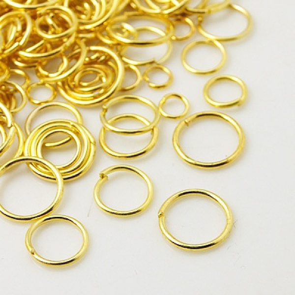 PandaHall Iron Jump Rings, Open Jump Rings, Mixed Size, Golden, 18~21 Gauge, 4~10x0.7~1mm Iron Ring