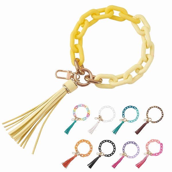 

PandaHall Chain Link Wristlet Keychain, Acrylic Bracelet Tassel Keychain, with Alloy Findings, Yellow, 28cm Acrylic Others Yellow