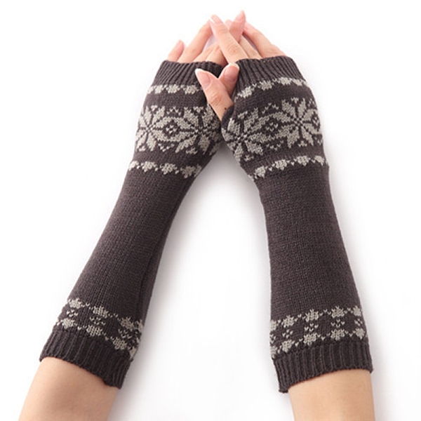 PandaHall Polyacrylonitrile Fiber Yarn Knitting Long Fingerless Gloves, Arm Warmer, Winter Warm Gloves with Thumb Hole, Flower Pattern, Gray...