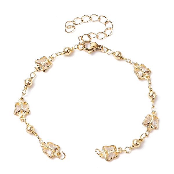

PandaHall Handmade Butterfly Brass Link Chains Bracelet Making, with Lobster Claw Clasp, Fit for Connector Charms, Golden, 6-3/4 inch(17cm)...