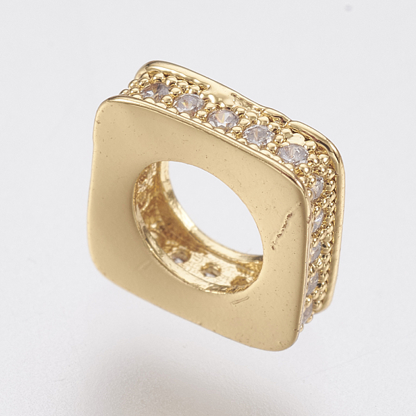 

PandaHall Brass Micro Pave Cubic Zirconia European Beads, Large Hole Beads, Lead Free & Cadmium Free, Square, Golden, 8x8x2.5mm, Hole: 4.5mm...
