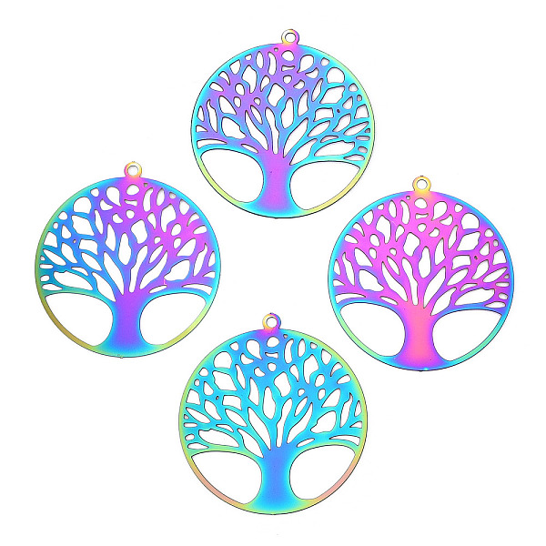

PandaHall 201 Stainless Steel Filigree Pendants, Etched Metal Embellishments, Tree of Life Charm, Rainbow Color, 32.5x30x0.2mm, Hole: 1.6mm...