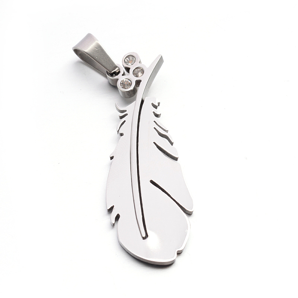 

PandaHall 304 Stainless Steel Rhinestone Large Feather Pendants, Stainless Steel Color, 51x18.5x3.5mm, Hole: 5x10.5mm Stainless..., Gray