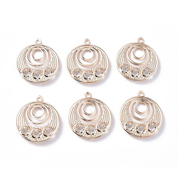 

PandaHall Rack Plating Light Gold Iron Pendants, with Glass Rhinestone, Triple Cicle Charm, Crystal, 32x27.5x6mm, Hole: 2mm Iron+Glass Flat..., Clear