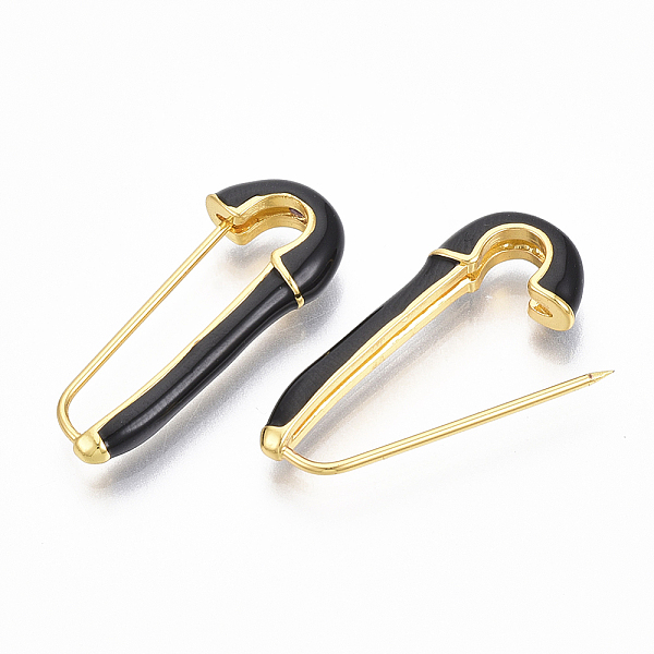 

PandaHall Brass Enamel Safety Pins Earrings, Real 18K Gold Plated, Nickel Free, Black, 28x12x4mm, Pin: 1mm Brass Black
