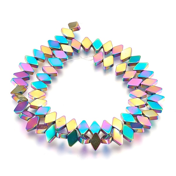

PandaHall Electroplate Non-magnetic Synthetic Hematite Bead Strands, Polished, Rhombus, Multi-color Plated, 6x10x3mm, Hole: 1mm, about...