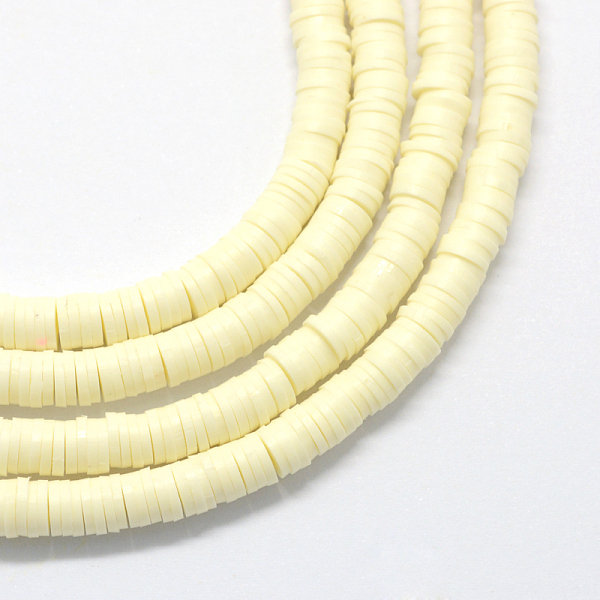 

PandaHall Flat Round Handmade Polymer Clay Bead Spacers, Light Goldenrod Yellow, 4x1mm, Hole: 1mm, about 380~400pcs/strand, 17.7 inch...