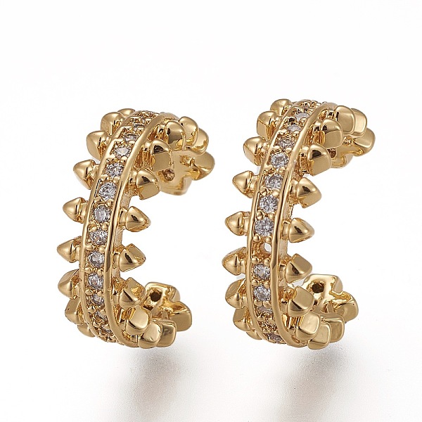 

PandaHall Brass Micro Pave Clear Cubic Zirconia Cuff Earrings, Real 18K Gold Plated, 15x6mm Brass Clear