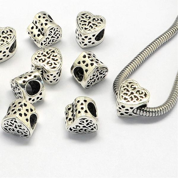 

PandaHall Alloy European Beads, Large Hole Beads, Heart, Hollow, Antique Silver, 10.5x10.5x8mm, Hole: 5mm Alloy Heart