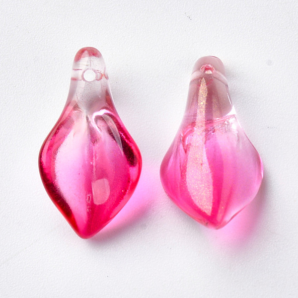 

PandaHall Transparent Spray Painted Glass Pendants, with Glitter Powder, Petaline, Deep Pink, 20x10.5x6mm, Hole: 1.2mm Glass Petaline Pink