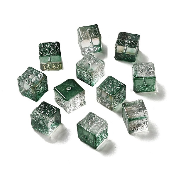 

PandaHall Transparent Glass Beads, Gradient Color, Square, Dark Green, 10x11x11mm, Hole: 1.5mm Glass Square