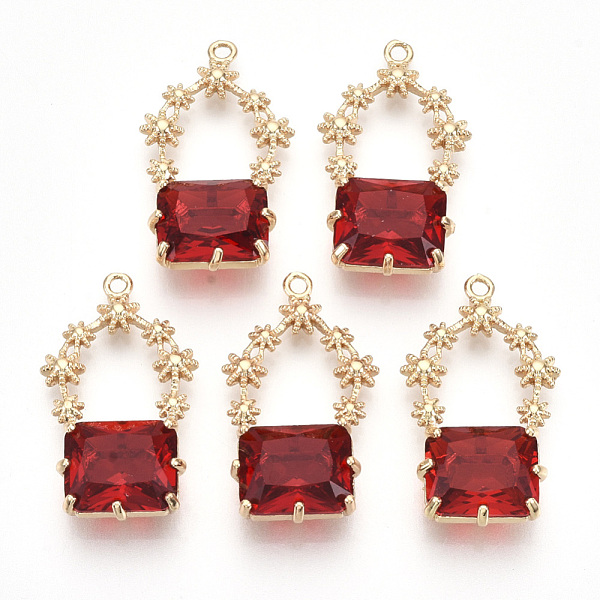 

PandaHall Golden Tone Brass Pendants, with Faceted Glass, Red, 28~30x16~18x6.5mm, Hole: 1.6mm Brass+Glass Others Red