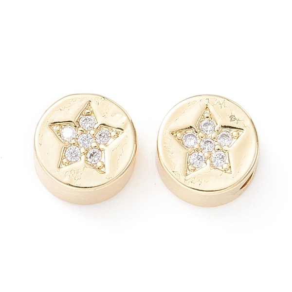 

PandaHall Brass Micro Pave Clear Cubic Zirconia Beads, Long-Lasting Plated, Cadmium Free & Lead Free, Flat Round with Star Pattern, Real 18K...