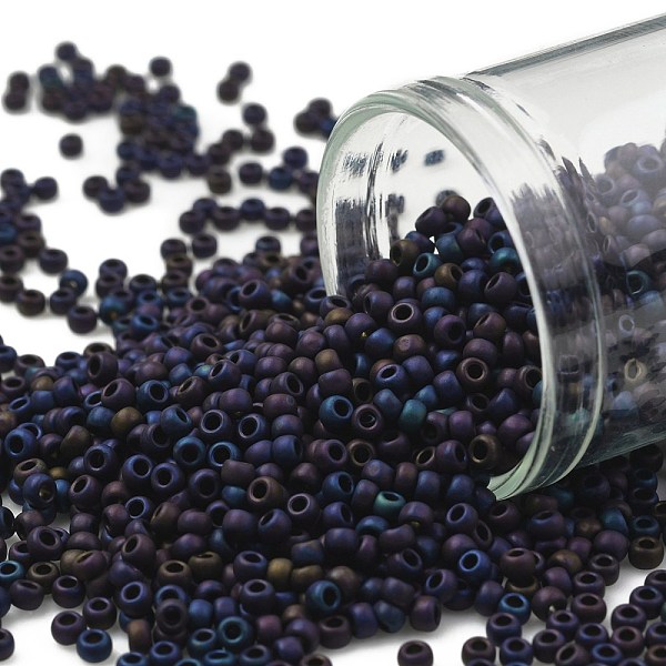 

PandaHall TOHO Round Seed Beads, Japanese Seed Beads, (82F) Frost Metallic Nebula, 11/0, 2.2mm, Hole: 0.8mm, about 5555pcs/50g Glass Purple