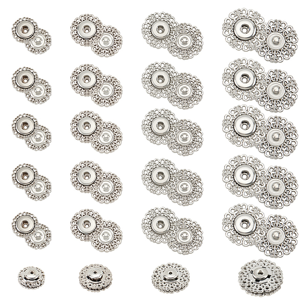 PandaHall 24 Sets Alloy Flower Snap Buttons, Platinum Vintage Metal Snap Closures Sew On Press Snap Button Fasteners for Jacket Jeans...