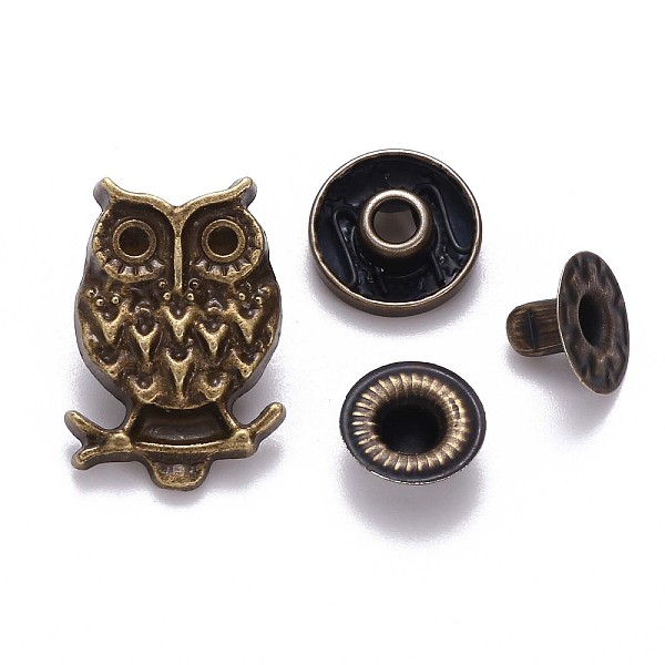 

PandaHall Brass Snap Buttons, Alloy Cap, Garment Buttons, Cadmium Free & Lead Free, Owl Shape, Antique Bronze, Cap: 21.5x15mm, Pin: 3mm...