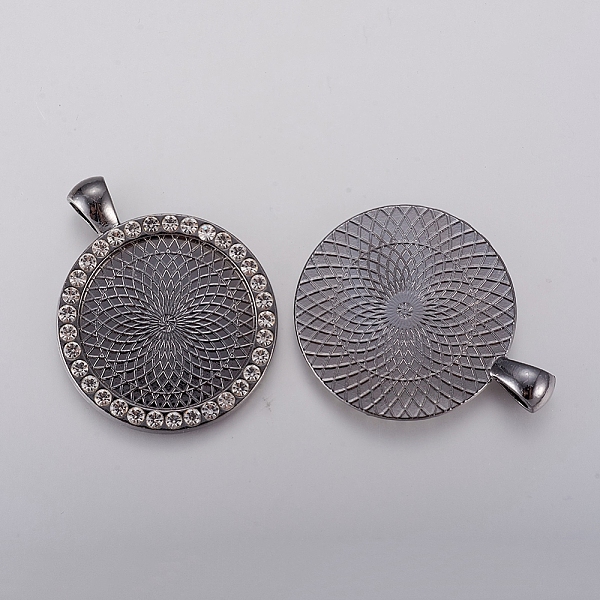 

PandaHall Alloy Pendant Cabochon Settings, Plain Edge Bezel Cups, with Rhinestone, Flat Round, Crystal, Gunmetal, Tray: 25mm, 40x32x3mm..., Clear