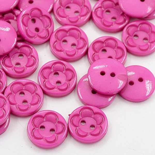 

PandaHall Acrylic Sewing Buttons for Clothes Design, Plastic Buttons, 2-Hole, Dyed, Flat Round with Flower Pattern, Magenta, 15x3mm, Hole..., Pink