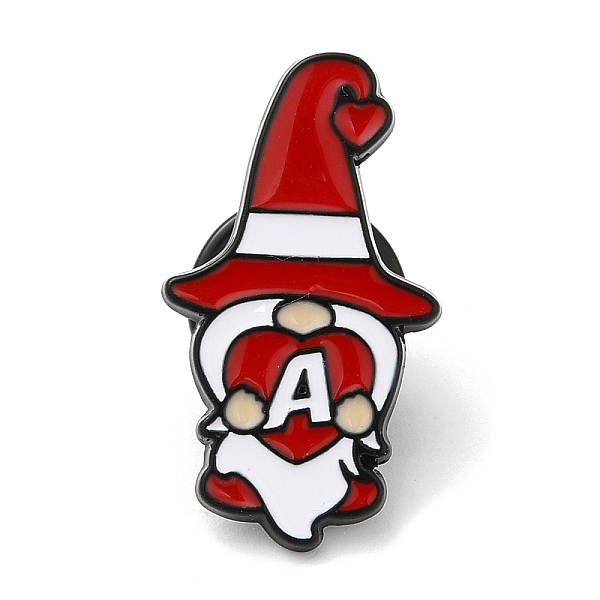 PandaHall Christmas Dwarf/Gnome with Heart Enamel Pins for Women, Electrophoresis Black Alloy Brooch for Backpack Clothes, Letter A...