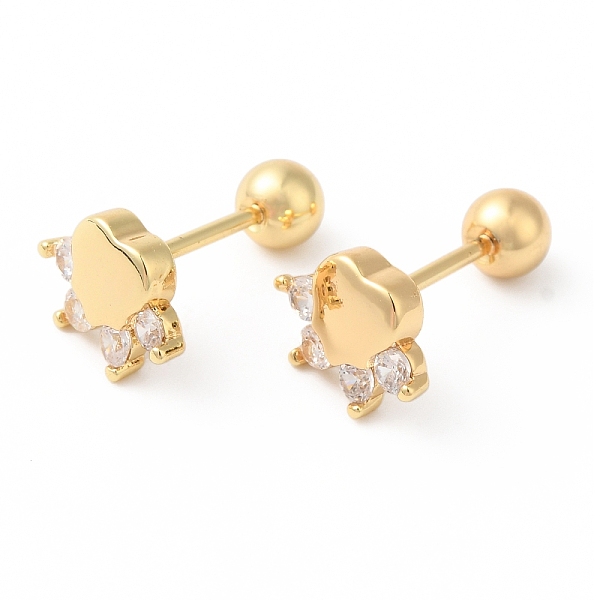 Paw Print Bow Brass Micro Pave Clear Cubic Zirconia Cartilage Earrings