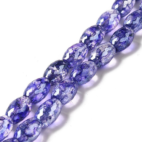 

PandaHall Electroplate Transparent Glass Beads Strand, AB Color Plated, Faceted, Oval, Slate Blue, 11.5~12x8mm, Hole: 1.2mm, about...