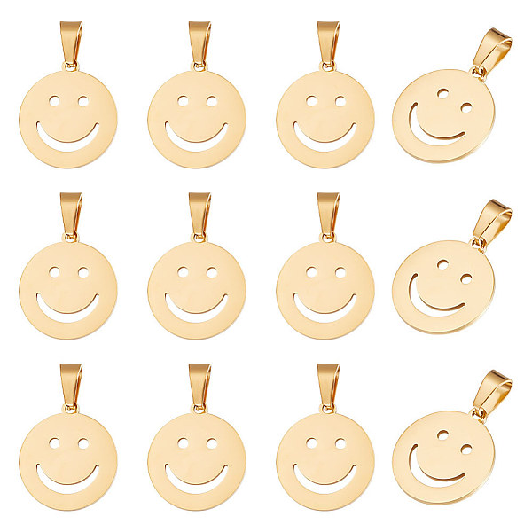 

PandaHall Unicraftale 16Pcs Ion Plating(IP) 304 Stainless Steel Pendants, Laser Cut, Smile Face, Golden, 19.5x17.5x1.1mm, Hole: 3x6mm 304...