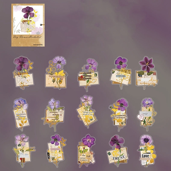 

PandaHall 30Pcs 6 Styles PET Waterproof Self-Adhesive Decorative Stickers, Dried Flower Specimen Series Decals for DIY Scrapbooking, Purple...